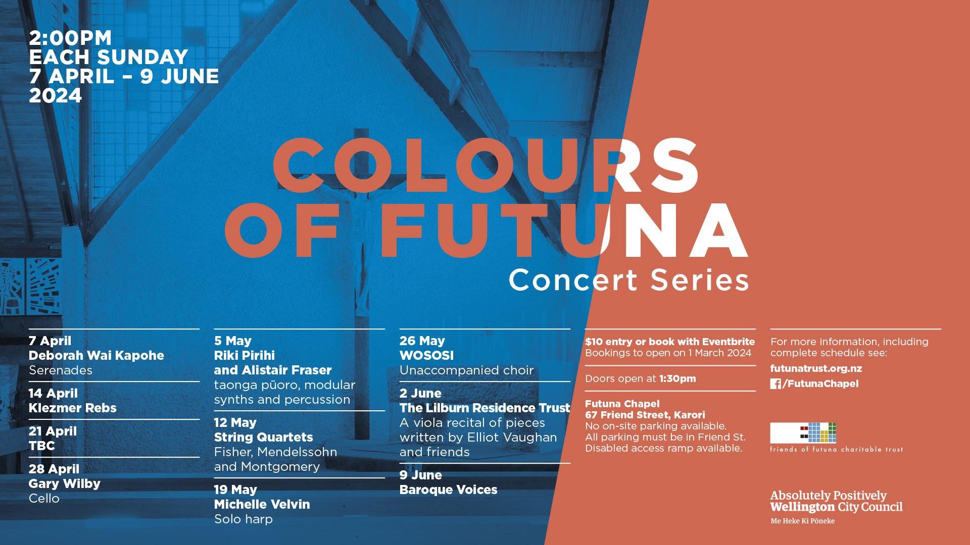 Colours of Futuna 2024 concert series Futuna Chapel, Wellington